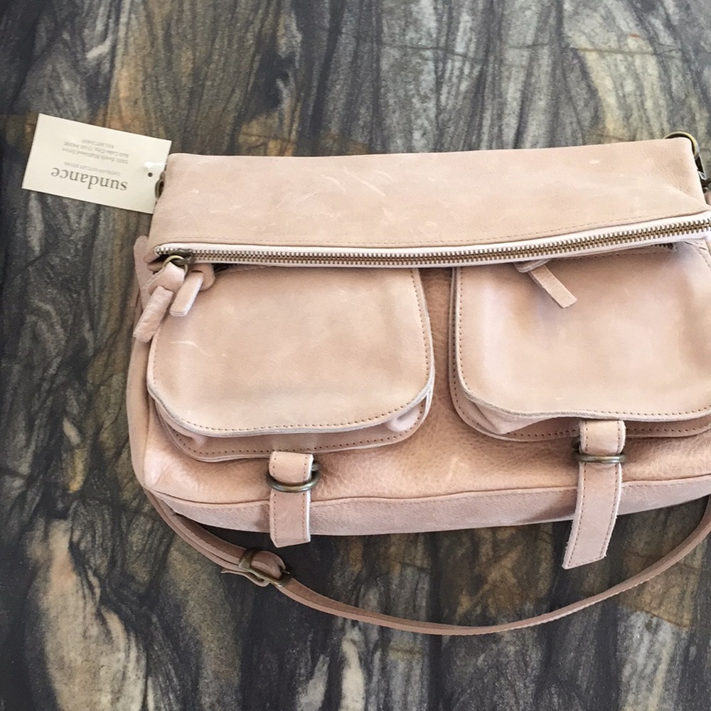 NWT. Taupe leather fold-over satchel. Sundance!